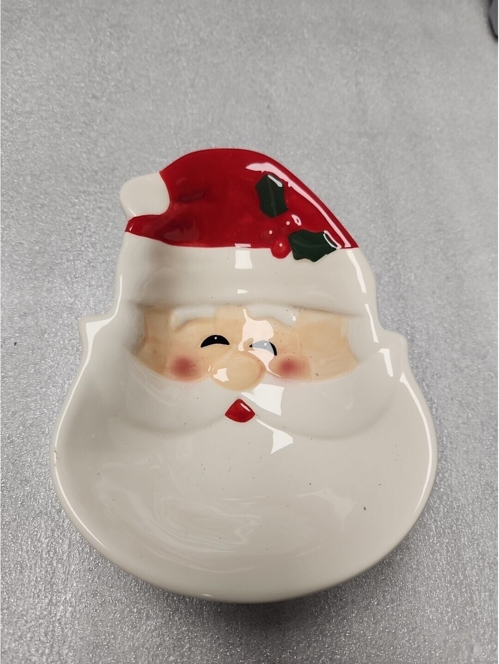Ceramic Santa Clause Face Dish Christmas Trinket Bowl!.